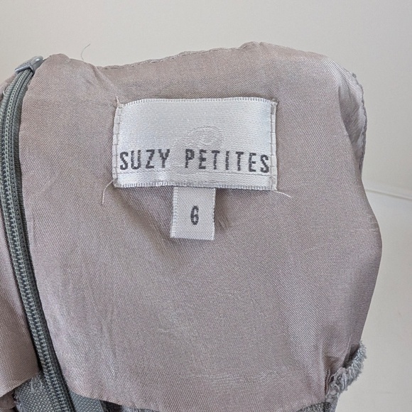 90s Mini Dress Grey Suzy Petites Pencil Embroidery Scoop High Neckline Slit - Picture 3 of 12